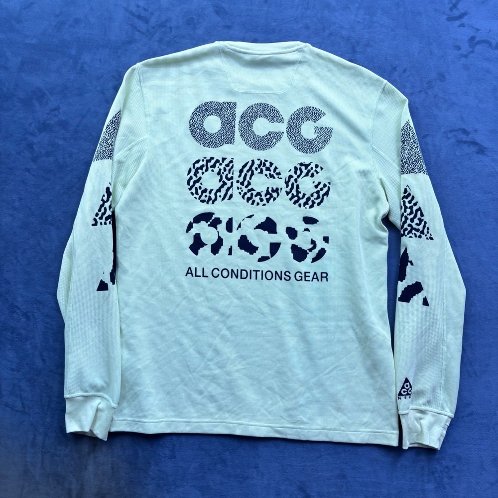 Nike ACG All Conditions Gear Waffle Knit Thermal Long Sleeve Shirt Yellow Mens M - Picture 6 of 8